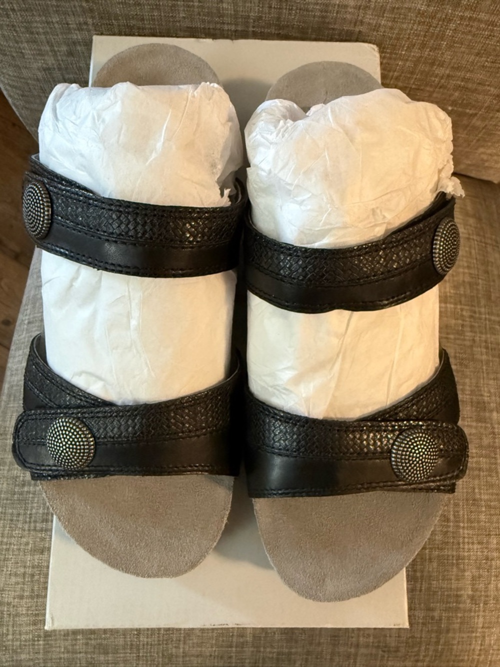Barbara Black Leather Slide Sandals - Women's Comfort Sandals - Picture 3 of 7